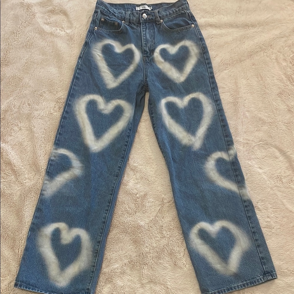 Heart Bleached Blue Jeans
